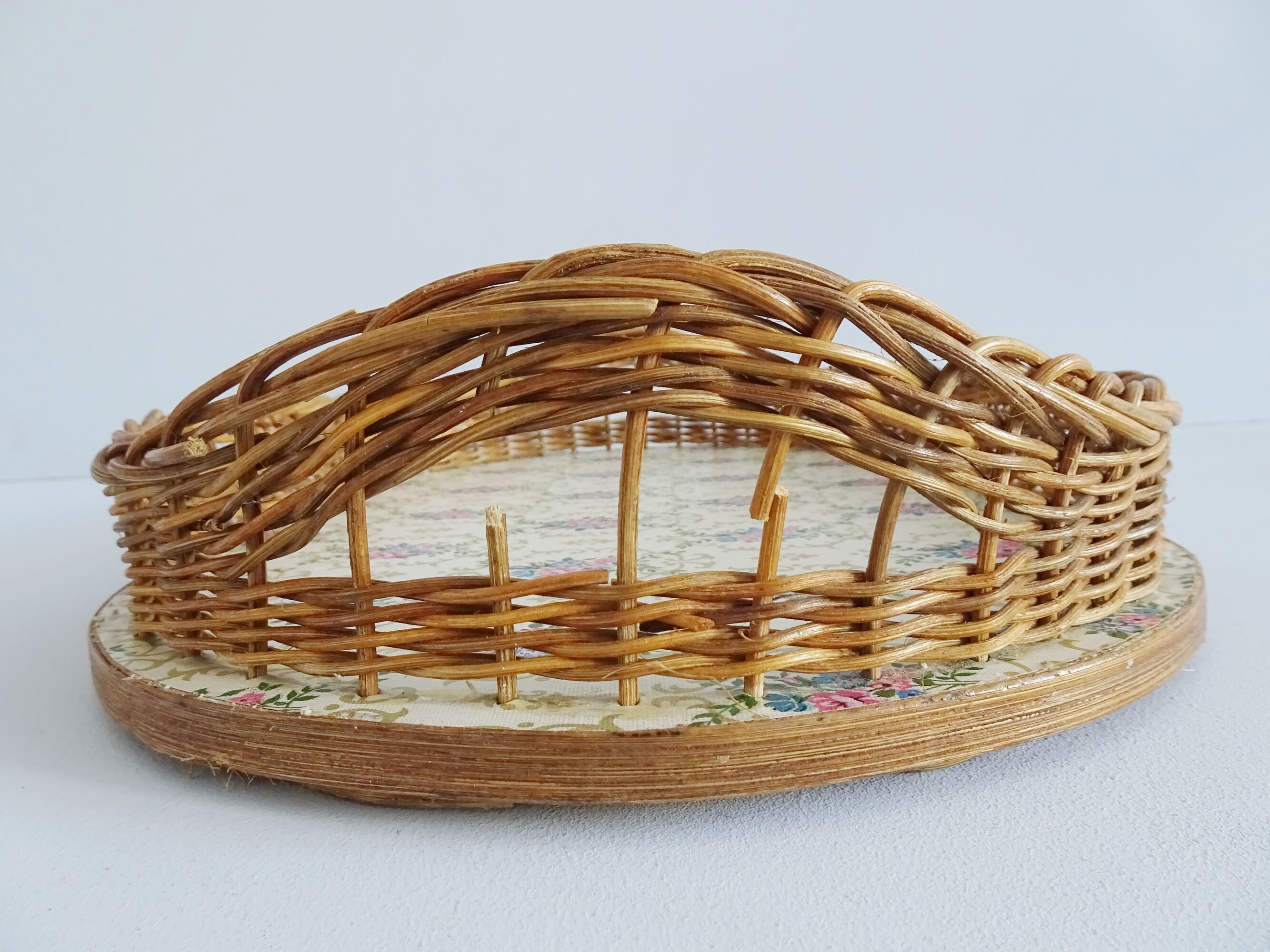 Tray with Handles Rattan Serving Tray with Floral Pattern